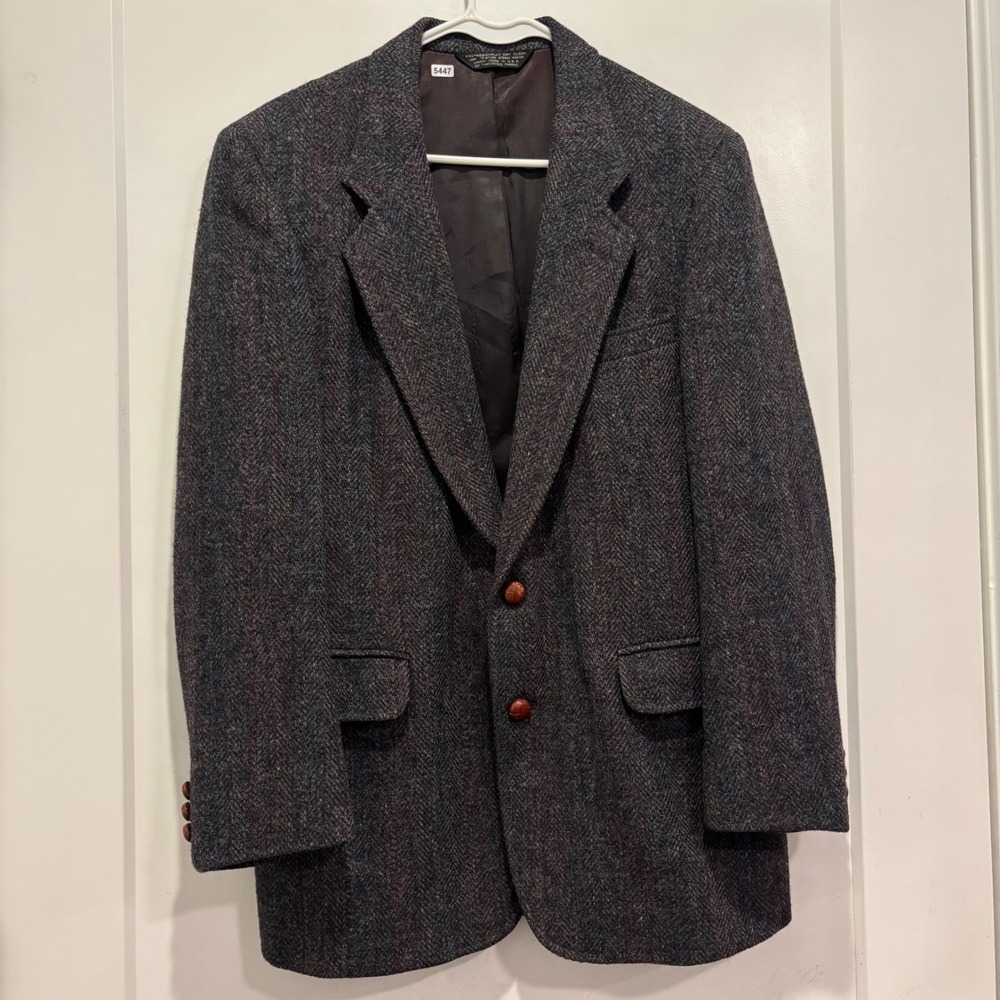 Northwoods Trading Post Harris Tweed Gray Herringbone Wool Blazer 40 Reg USA